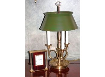Toleware & Brass Finish Desk Lamp With Linden Desk Clock