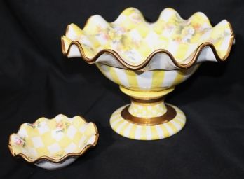 MacKenzie-Childs Footed Centerpiece Bowl & Small Bowl