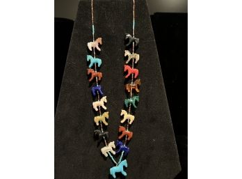 Native American Horse Fetish Necklace With17  Assorted Different Natural Stones