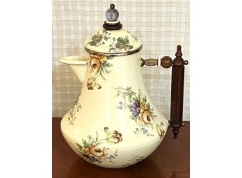 MacKenzie-Childs Enameled Metal Teapot With Wooden Handle