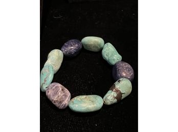 Turquoise Bracelet With Stretch And Purple Natural Stones