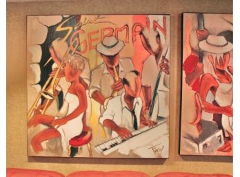Large Abstract Square Gicle Print Of French Jazz Band  Signed Farel