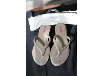 Womens Prada Stamped Rubber Flip Flop Sandals  Size 39