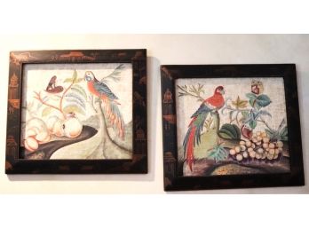 Pair Of Art Prints On Board In Asian Inspired Scenes On Frames