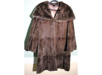 Hooded Brown Fur Car Coat With Leopard Print Interior Lining