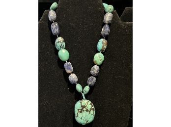 Turquoise Beaded Necklace W/ Turquoise & Purple Natural Stone Beads