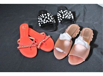 3 Pairs Of Summer Fun Slip On Sandals By Sol Sana, Stuart Weitzman & Vince Camuto
