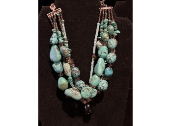 5 Strand Turquoise  And Faceted Stone Natural Stone Beaded Necklace