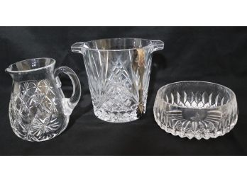 Assorted Cut Crystal Serving Pieces  Pitcher, Ice Bucket, & Centerpiece Bowl