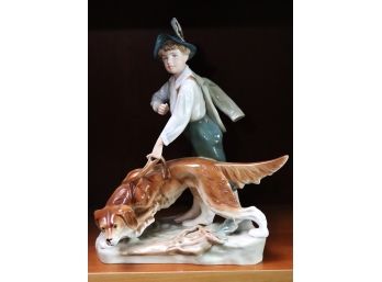 Royal DUX Fine Porcelain Boy With Dog Sculpture