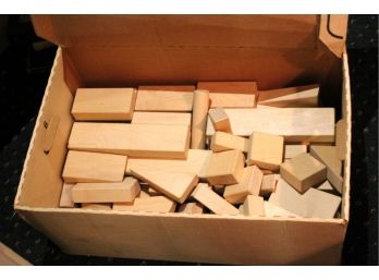 Box Of Assorted Wood Building Blocks