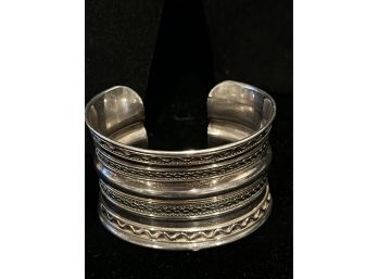 Wide, Open Back Sterling Silver Cuff Bracelet - Signed