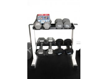 Dumbbell Holder With 4 Sets Of Dumbbells  Pairs Of 10, 15, 15, & 25