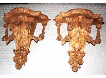 Hand Crafted In Italy - Gilded Ornate Wall Shelves