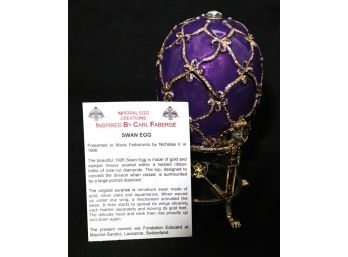 Reproduction Faberge Swan Egg In Purple Enamel