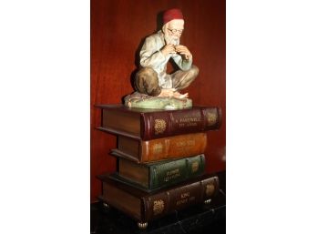 Unique Stack Of Books With Hidden Drawers & Porcelain Figurine