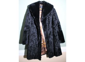 Belle Fare Black Astrakhan Car Coat With Shawl Collar In Size 10/12