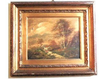 Vintage Landscape Painting In Antiqued Gilded Frame  Signed Rogers