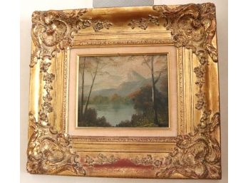 Vintage Painting On Board In Gilded Ornate Wood Frame