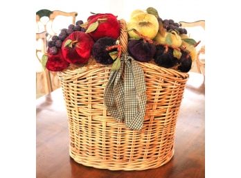 Wicker Basket Filled With Hand Crafted Velvet Vegetables & Fruit