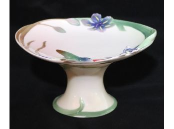 Hand Painted Porcelain Footed Platter With Hummingbird And Iris Details By Franz
