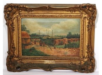 Antique Oil On Canvas Painting In Antique Wood Frame