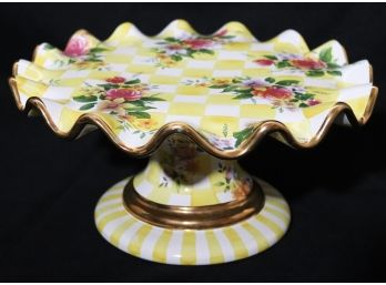 Hand Painted MacKenzie-Childs Scalloped Edge Footed Cake Platter