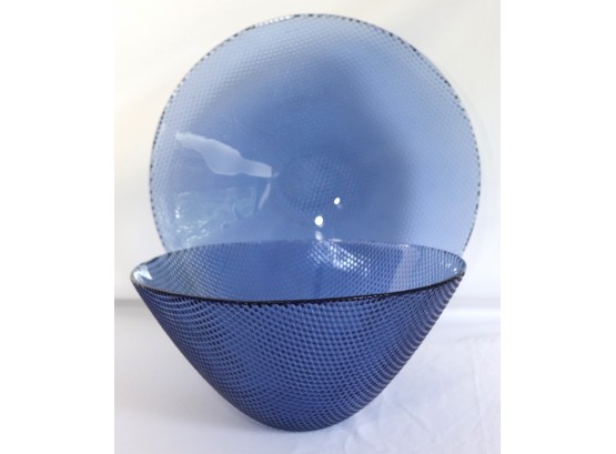 Gorgeous Contemporary Textured Blue Glass Centerpiece Bowl & Dish