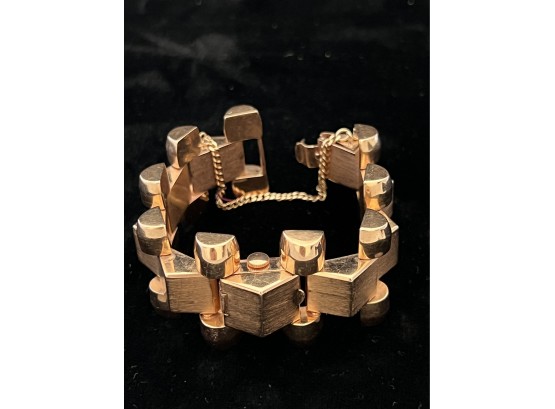 14k Unique Rose Solid Gold Ladies Peek-A-Boo Chalet Watch & Bracelet - Size 6.25