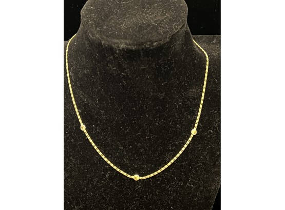 18k YG Lovely 15' Necklace Set W/ 3 Yellow Citrine Gemstones Plus Pair Of 14k YG Earrings