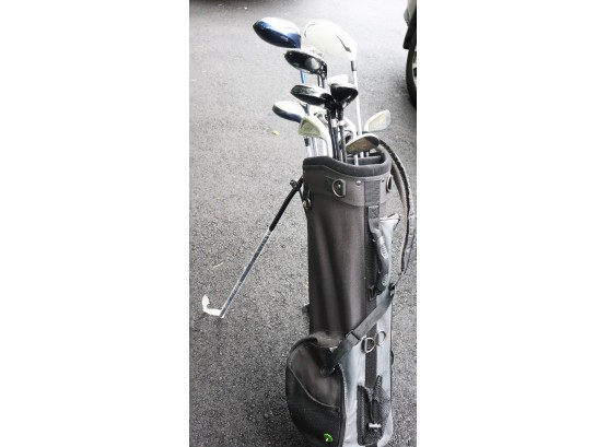 Golf Bag With Assorted Golf Clubs As Pictured Includes Taylor Made Tour Burner, Rawlings 10.5 Driver & More