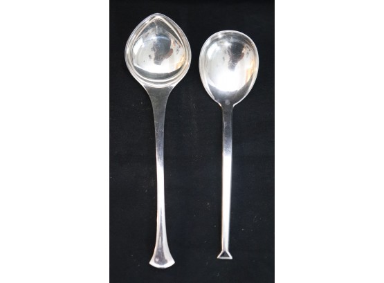 2 Sterling Silver Serving Spoons -Signed Hans Hansen  Denmark