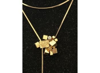 18k YG Unique Abstract Pendant W/ Diamond Accent On S-Chain Necklace