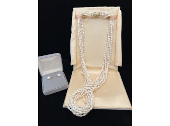 Multi Strand Necklace Fresh Water Pearls