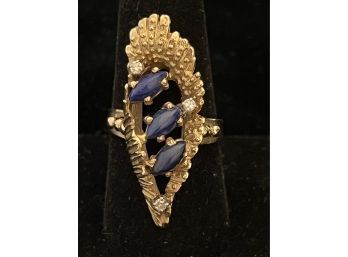 14k YG Sapphire/Diamond Oyster Ring - Size 9.75