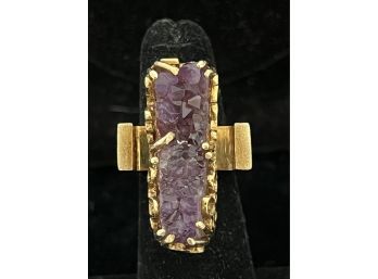 14K YG Custom Natural Amethyst Ring - Made From Geode - Size 5.25