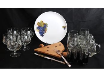 Serving Plate, Fun Cheeseboard, Etched Sorbet/Cocktail Glasses, Etched Mugs & Smoke Glass Glasses, 2 Servi