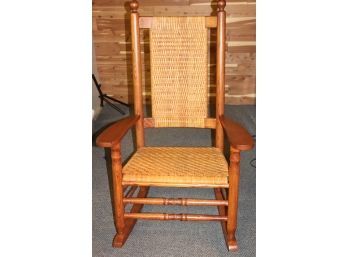 Wood Rocking Chair With A Woven Wicker Seat & Backrest Quality Well-Made Piece Like New Barely Used