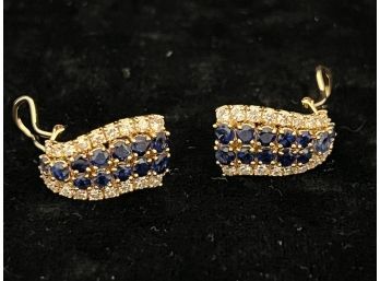 18k YG Exquisite Pair Of Diamond & Blue Sapphire Earrings  You Deserve This!!