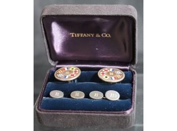 Vintage Tiffany & Co Sterling Silver Cufflinks & Studs With Case, H Monogram