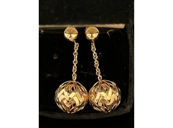 14k YG Attractive Pair Of ZI6-ZAG Pierced Globe Earrings