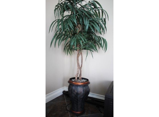 Metal Planter With Faux Tree Decor Stands