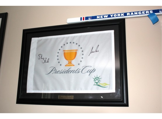 Steve Stricker & Nick Price Autographed 2017 Presidents Cup Flag In Frame