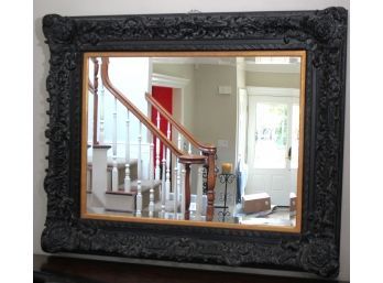 Fabulous Wall Mirror Very Ornate Carved Frame With A Gold Border & Beveled Edge Approx. 55 Inches X 45 Inc