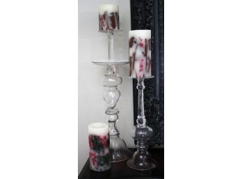 Pretty Set Of Decorative Candlesticks & Candles