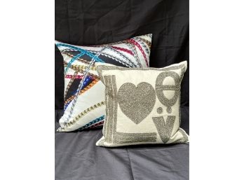 Pair Of Decorative Throw Pillows In Contemporary Style Includes Jonathan Adler Love Pillow And Silk Pillow