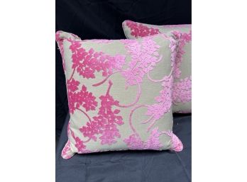 Pair Of Contemporary Pink And White Pillows