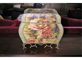 Beautiful Large Embossed Metal Box Decor With Floral Pattern & Design