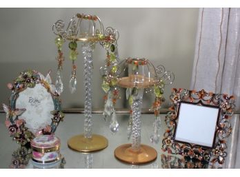 Decorative Collection Includes Picture Frames, Glass Candle Pillars & Small Trinket Box