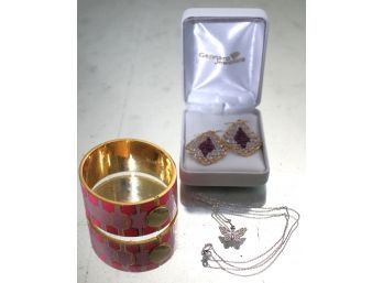 Jewelry Includes Halcyon Days Cuff Bracelet, Earrings & 14kt White Gold Necklace With A 14 Kt Butterfly P